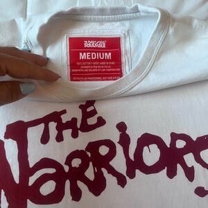 White T-Shirt with Red 'The Warriors' Print